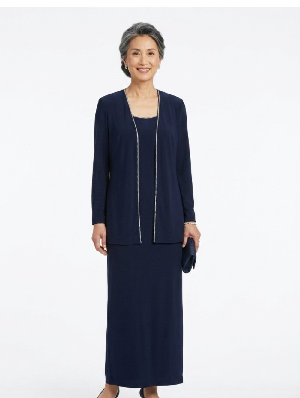 Alex Evenings-Nordstrom Dark Navy Maxi Dress& Cover With Diamond Detailing